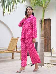 Divena Pink Striped Shirt With Trousers Co-Ords