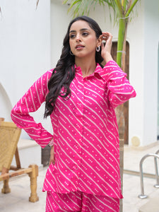 Divena Pink Striped Shirt With Trousers Co-Ords