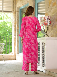 Divena Pink Bandhni Printed Zari Work Muslin Kurta Set