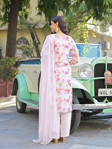 Divena Light Pink Floral Printed Muslin Straight Kurta Pant with Dupatta