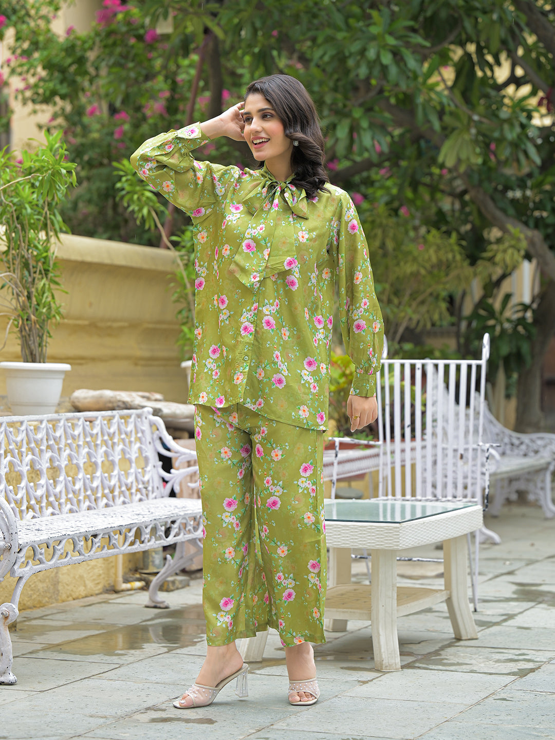 Divena Muslin Green Printed Co-ords Sets