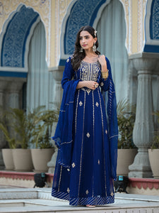 Blue Gota Patii work Georgette Long Kurta with Shantoon Lining with Dupatta