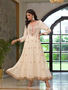 Divena Cream Embroidered Zari Work Georgette  Kurta Set