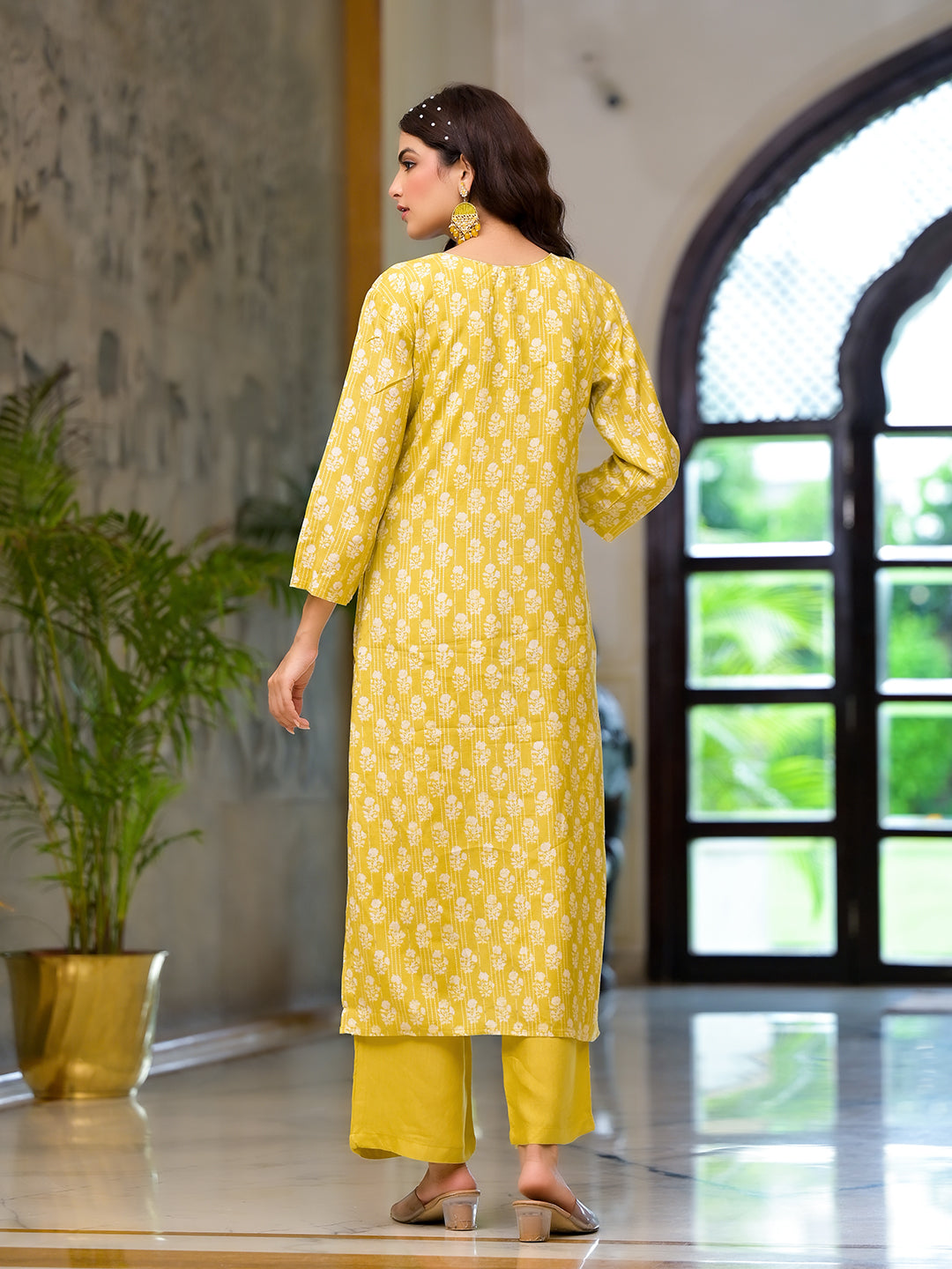 Divena Yellow Printed Muslin Straight Kurta & Trouser with Dupatta