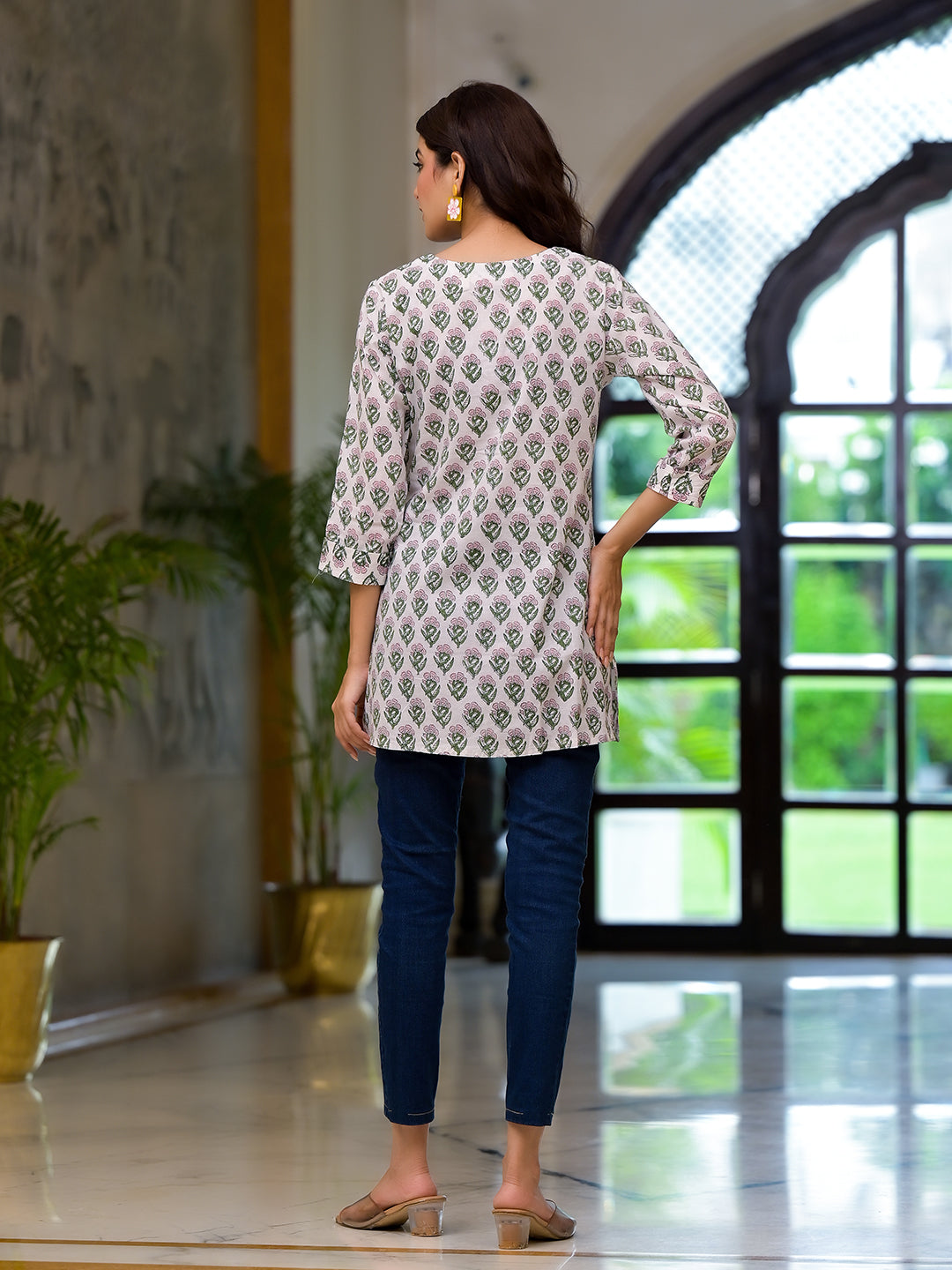 Divena White Floral Print Pure Cotton A-line Top