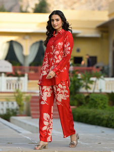 Women Western RED Printed co-Ord Set