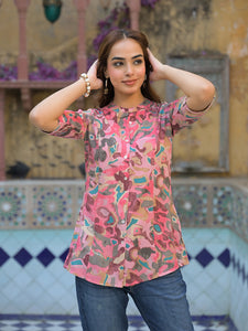 Divena Pink Printed Rayon A-Line Top