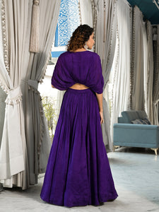 Divena Purple Zardozi Work Chinon Fabric Crop Top with Lehenga