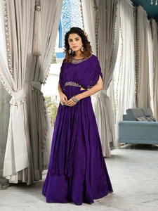 Divena Purple Zardozi Work Chinon Fabric Crop Top with Lehenga