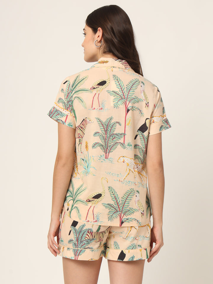 Divena Cream Floral Print Pure Cotton Regular Night Suit