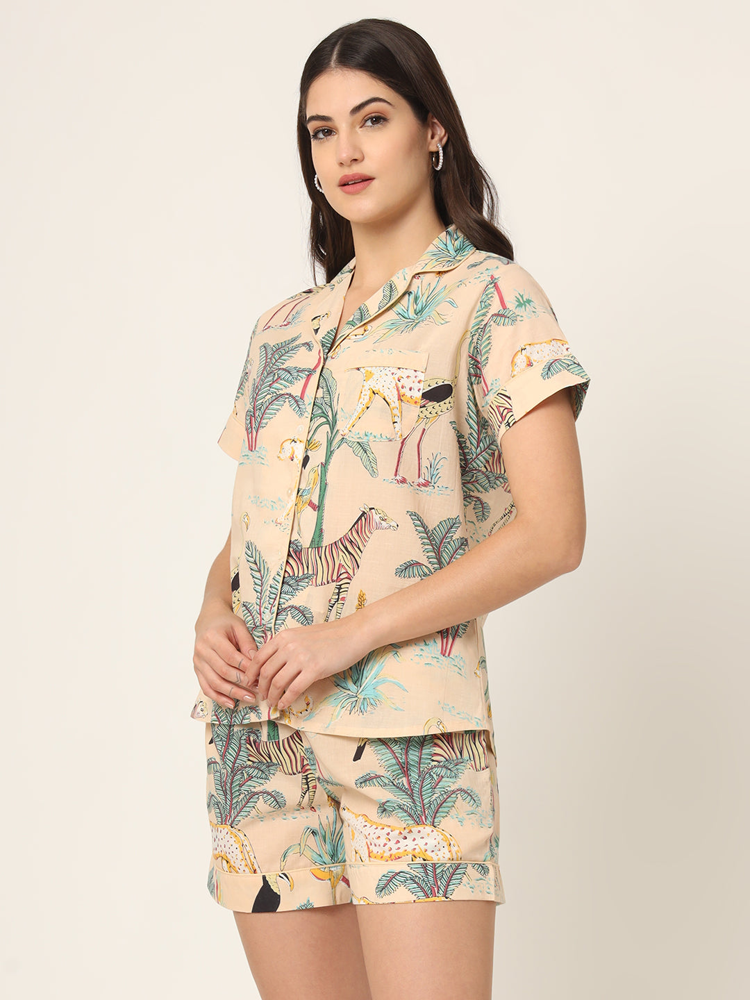 Divena Cream Floral Print Pure Cotton Regular Night Suit