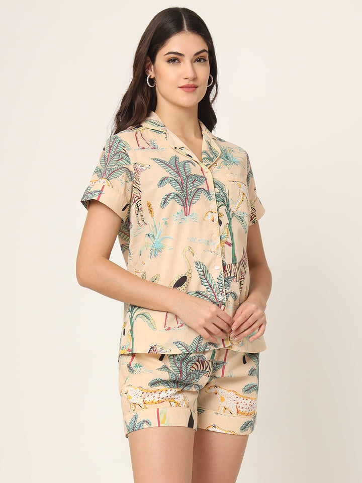 Divena Cream Floral Print Pure Cotton Regular Night Suit