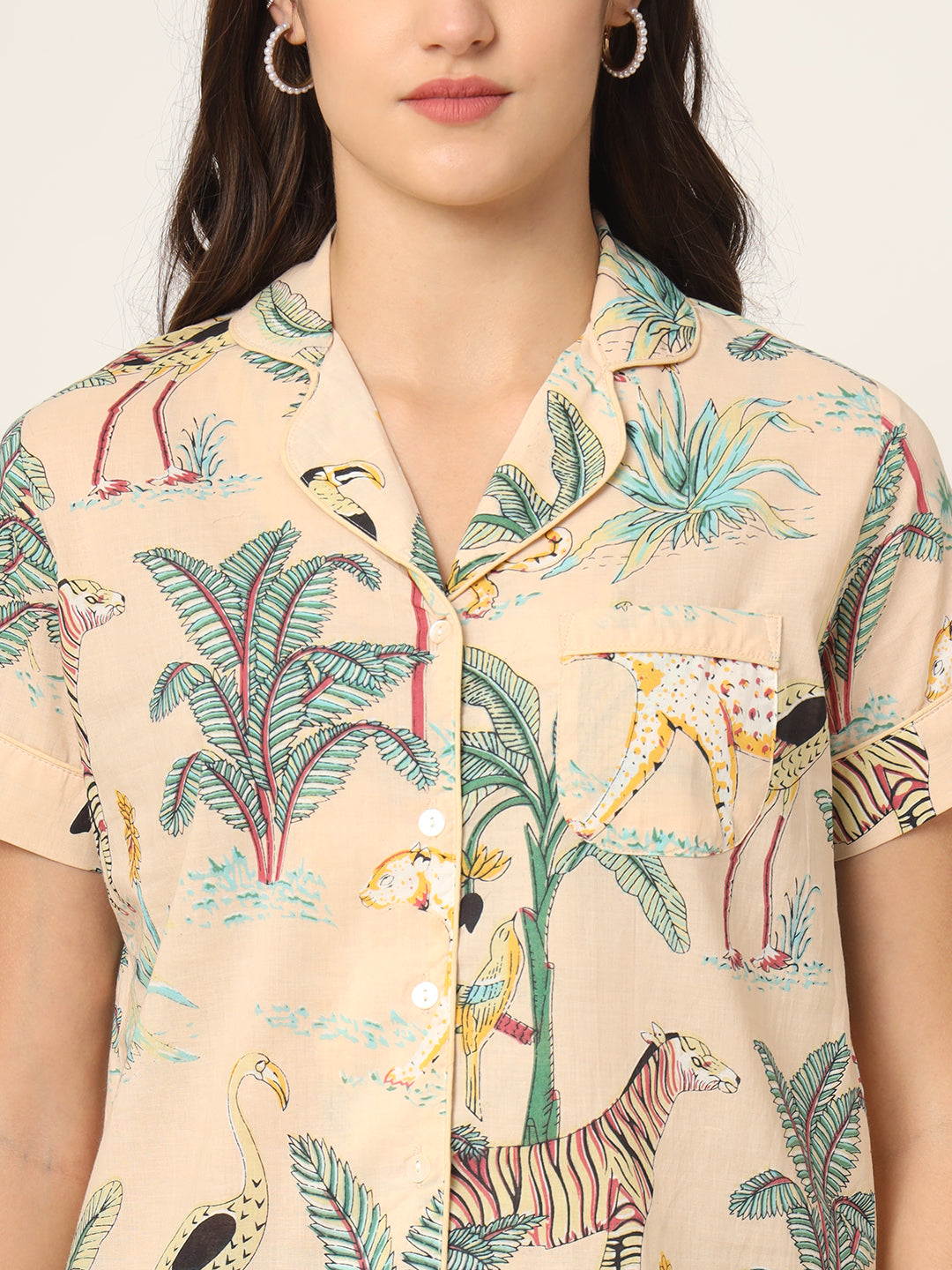 Divena Cream Floral Print Pure Cotton Regular Night Suit