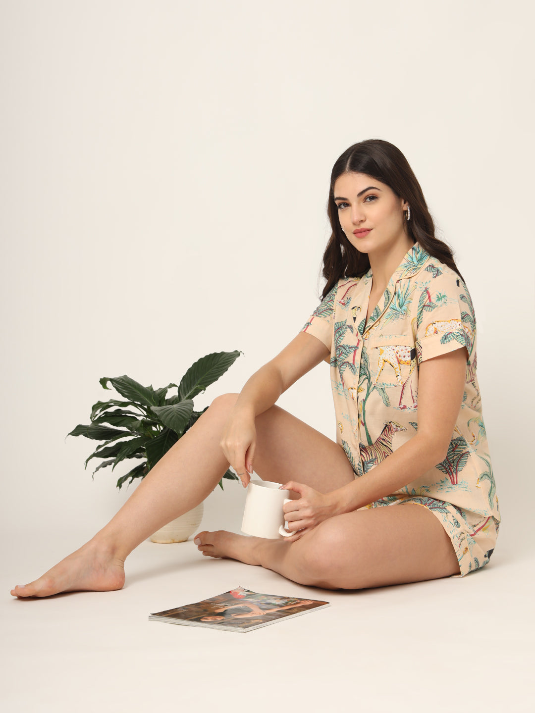Divena Cream Floral Print Pure Cotton Regular Night Suit