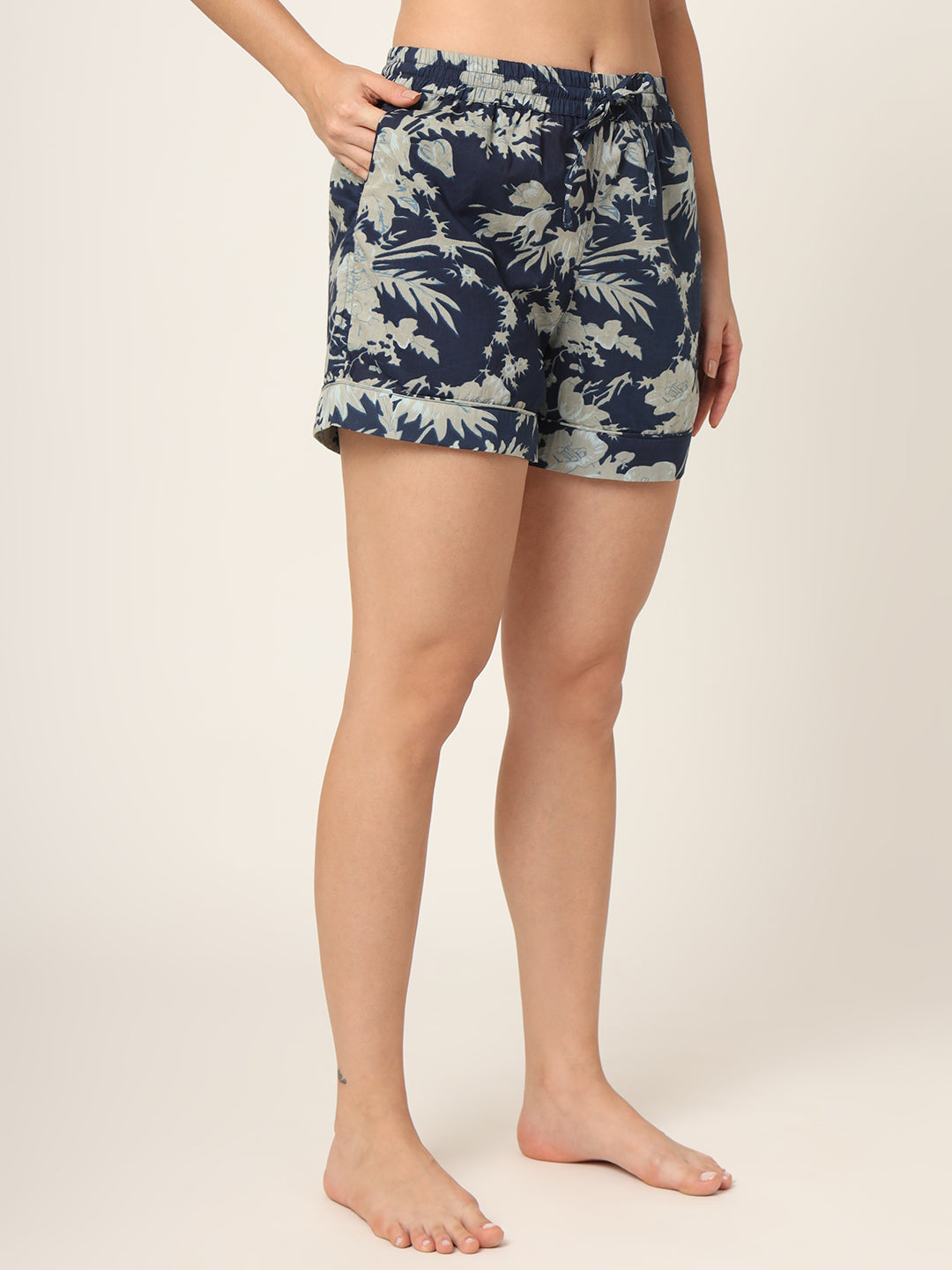 Divena Navy Blue Printed Pure Cotton Regular Night Suit
