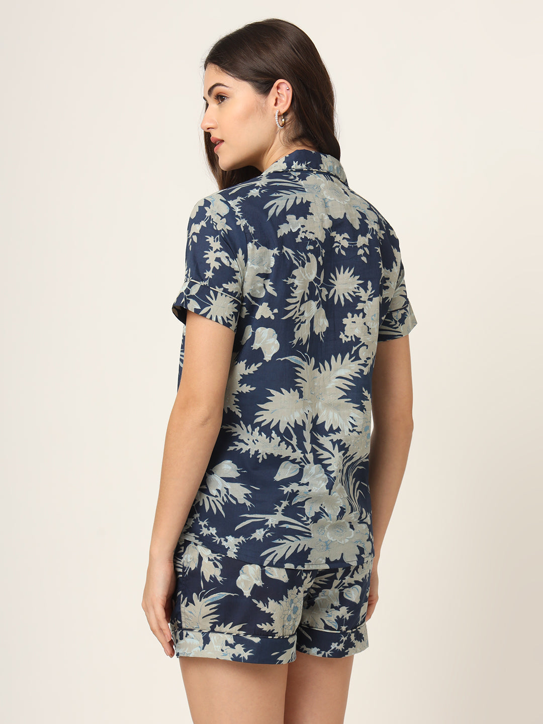 Divena Navy Blue Printed Pure Cotton Regular Night Suit