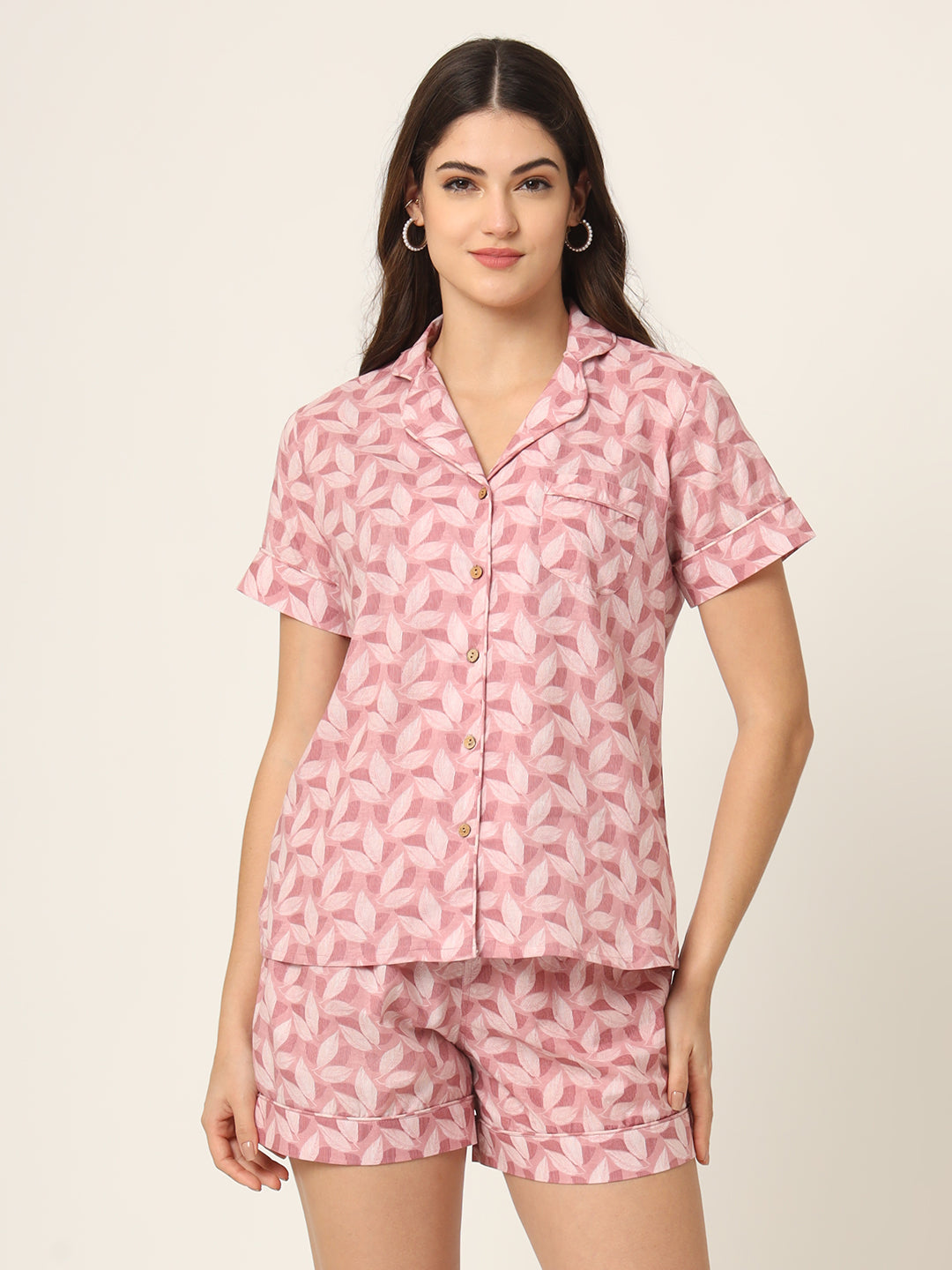Pink Printed Pure Cotton Regular Night Suit — view 1