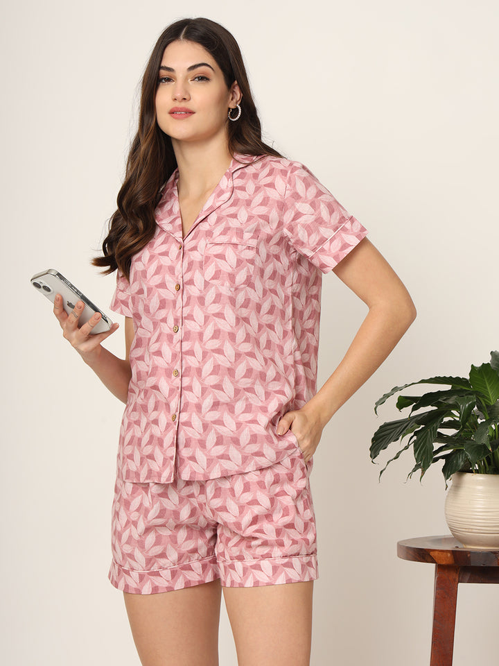 Divena Pink Printed Pure Cotton Regular Night Suit