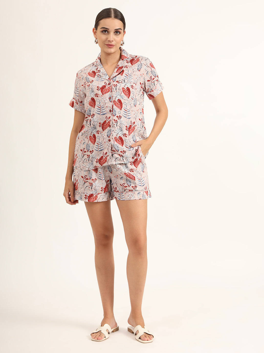 Divena Multicolour Floral Print Rayon Regular Short Night Suit