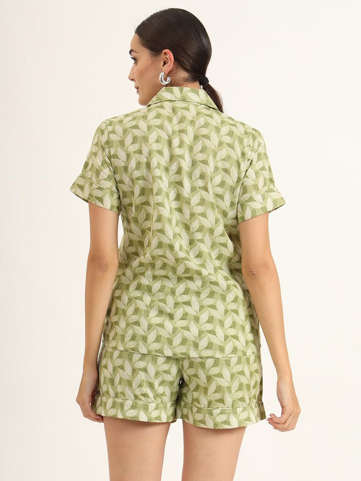Divena Green Printed Pure Cotton Night Suit