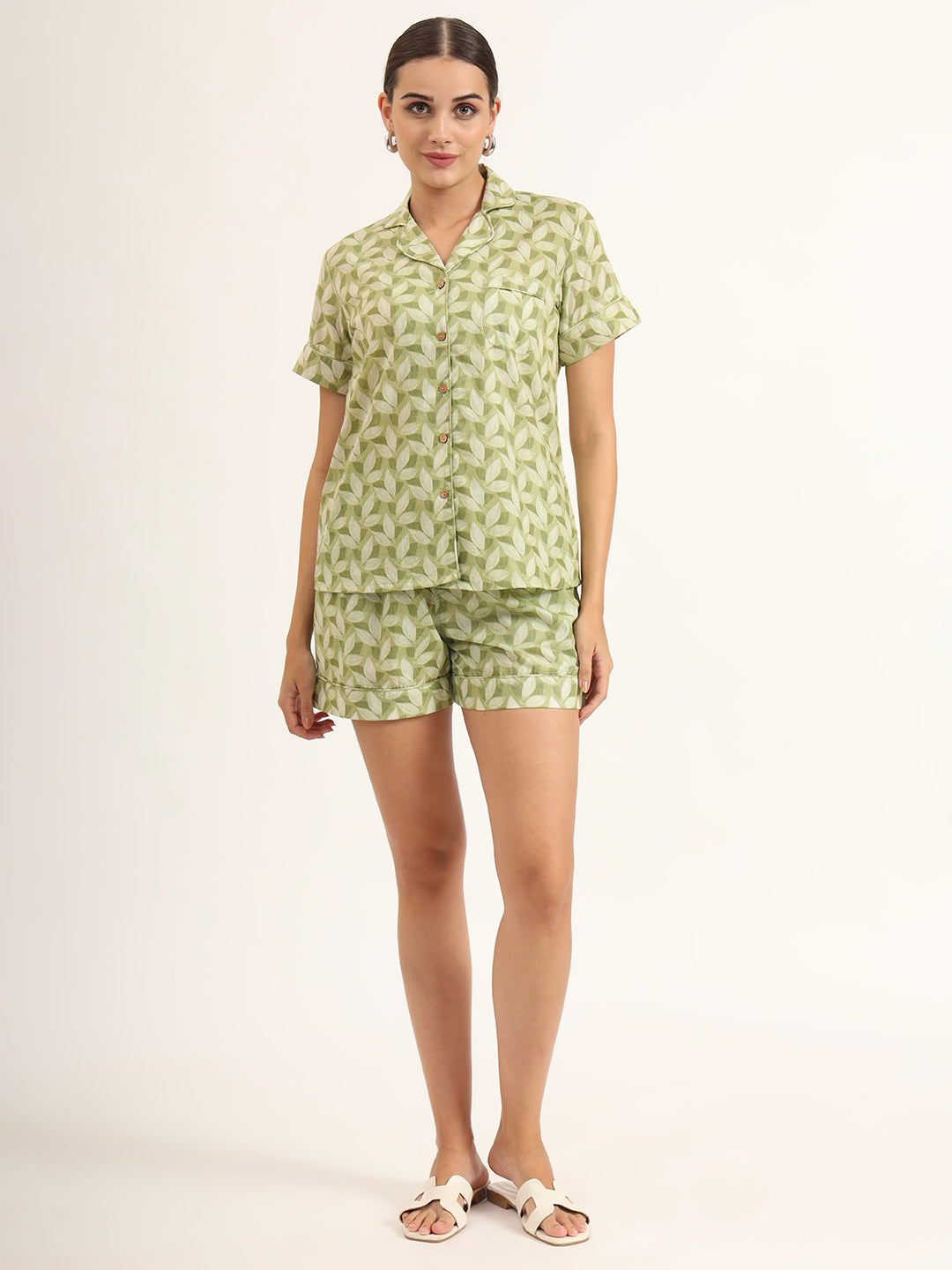 Divena Green Printed Pure Cotton Night Suit