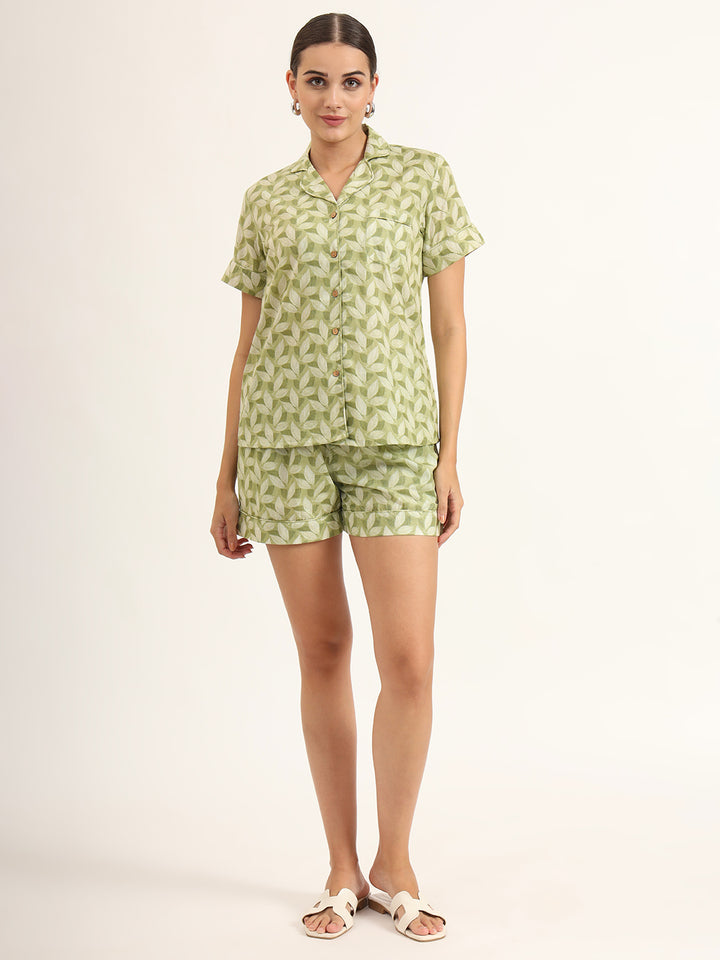 Divena Green Printed Pure Cotton Night Suit