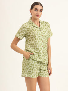 Divena Green Printed Pure Cotton Regular Night Suit