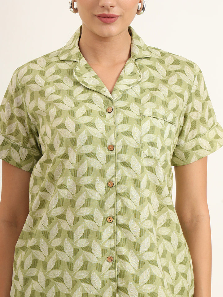Divena Green Printed Pure Cotton Night Suit