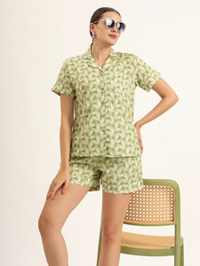 Divena Green Printed Pure Cotton Regular Night Suit