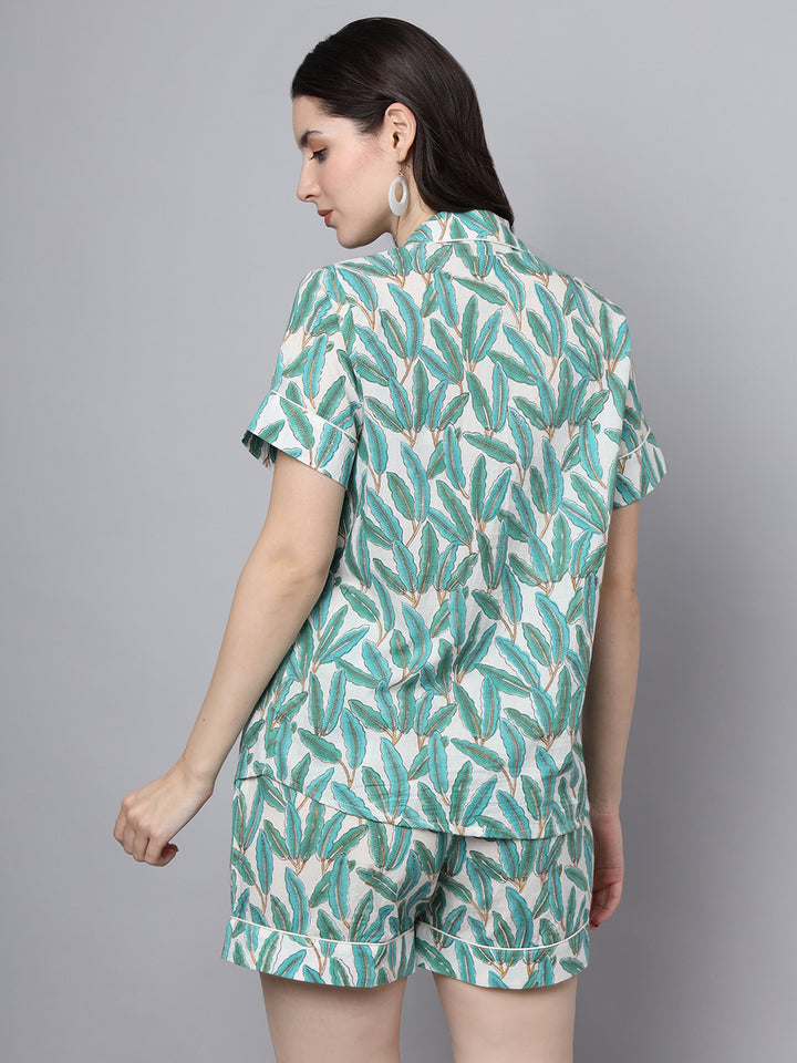 Divena Handblock Print Green Cotton Night Suit