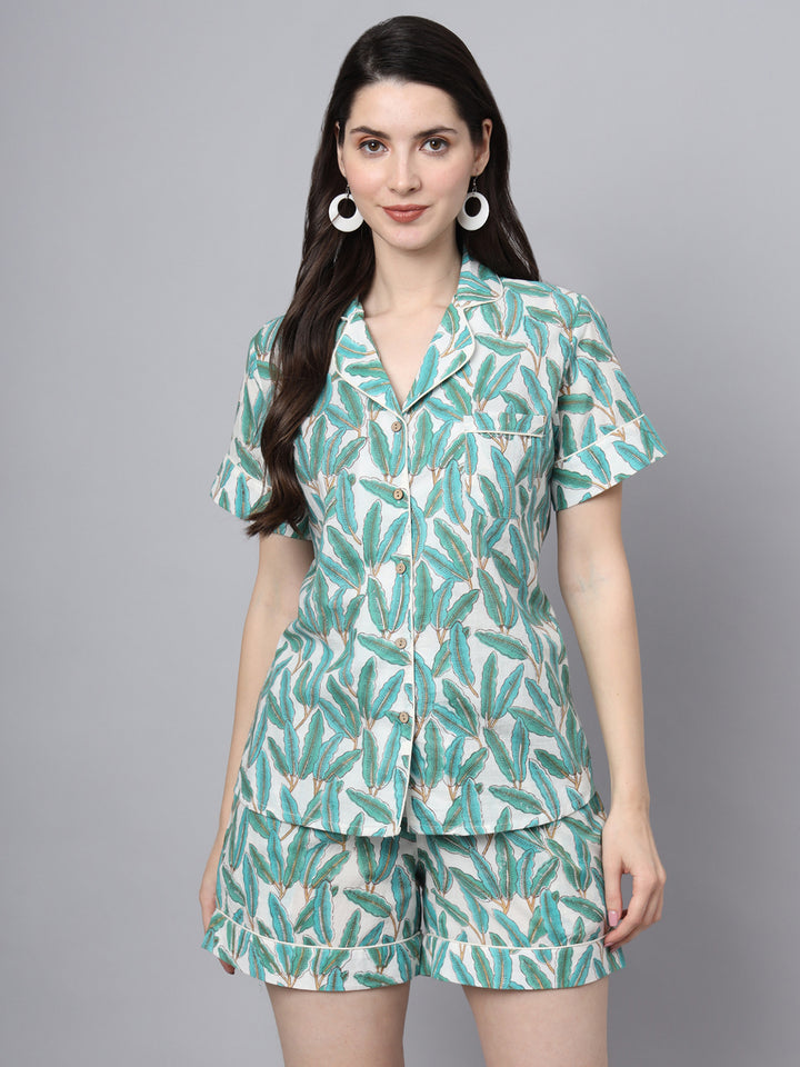 Divena Handblock Print Green Cotton Night Suit