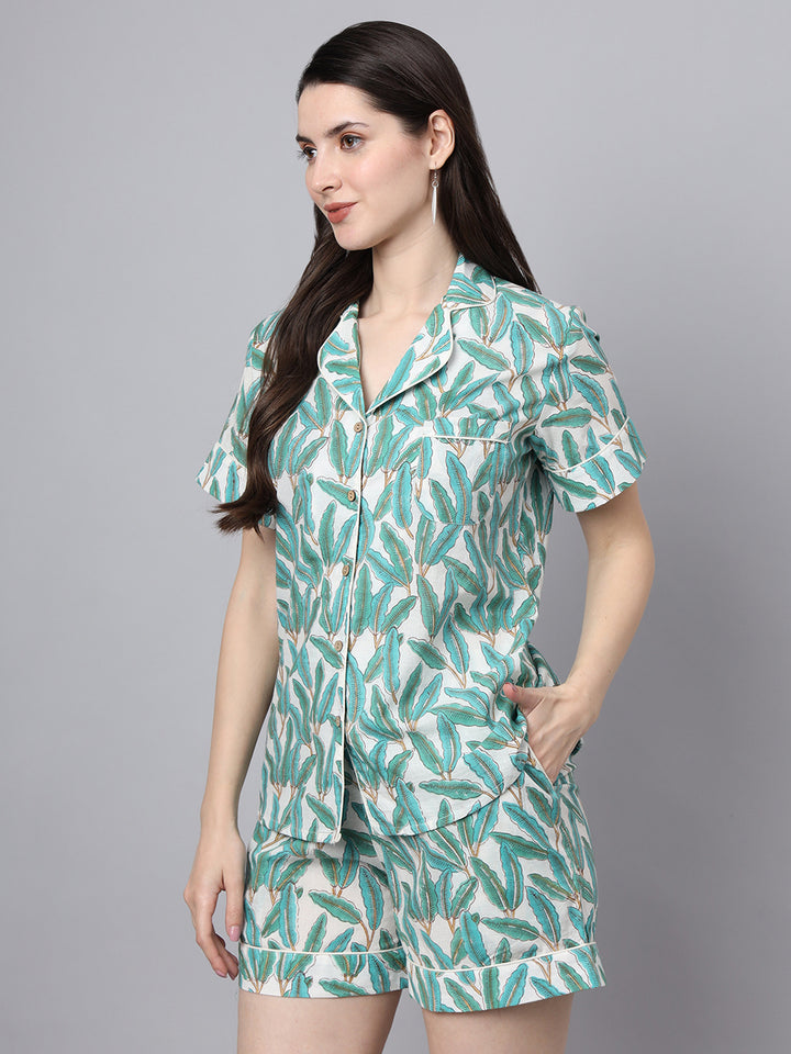 Divena Handblock Print Green Cotton Night Suit