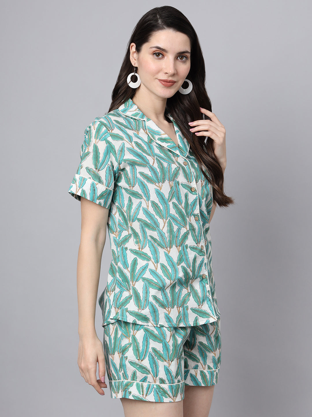 Divena Handblock Print Green Cotton Night Suit