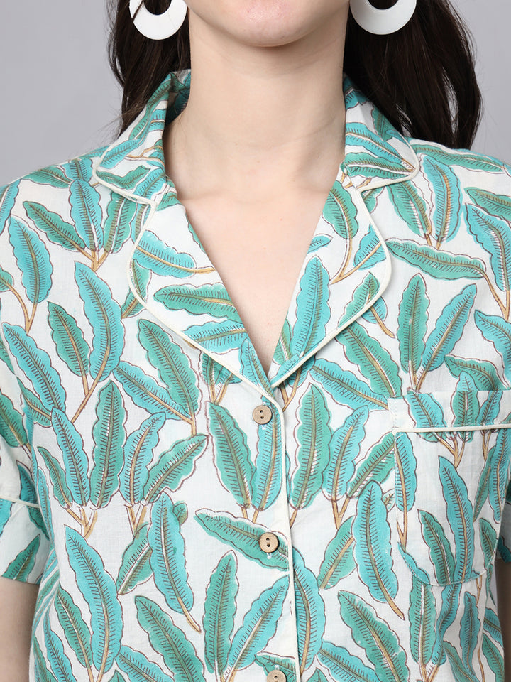 Divena Handblock Print Green Cotton Night Suit