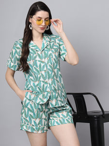 Divena Handblock Print Green Cotton Night Suit