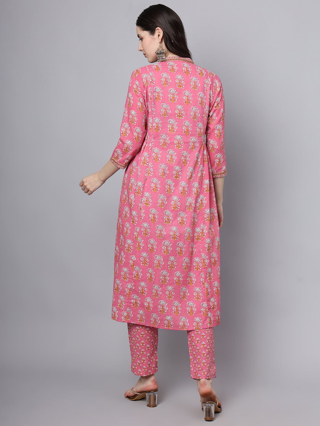 Divena Pink Cotton Printed Sequin Work Kurta Set