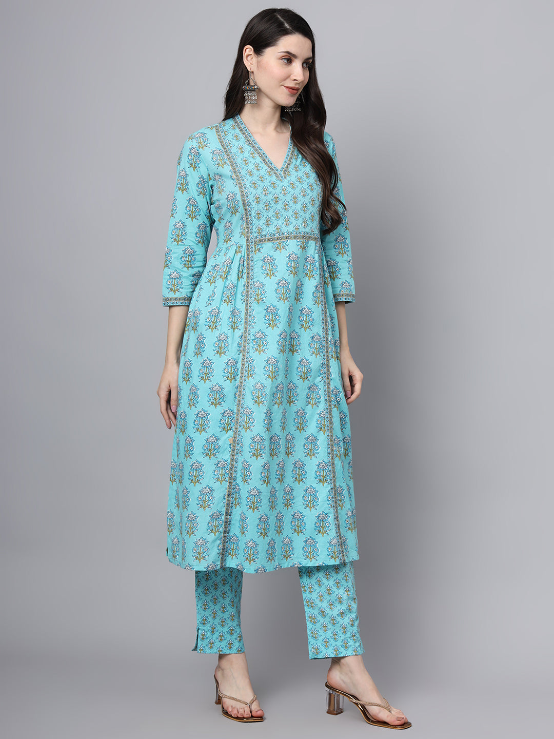 Divena Sky Blue Cotton Printed Sequin Kurta Set