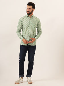 MILLENNIAL MEN Green Paisley Print Pure Cotton Regular Fit Casual Shirt