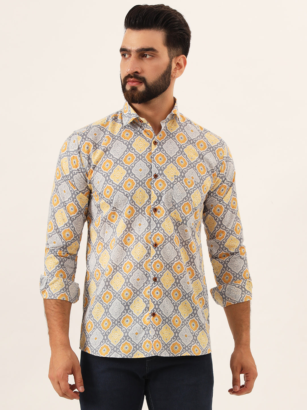 Purple Geometric Pure Cotton Regular Fit Casual Shirt — view 1