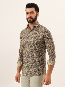 MILLENNIAL MEN Brown Paisley Print Pure Cotton Regular Fit Casual Full Sleeve