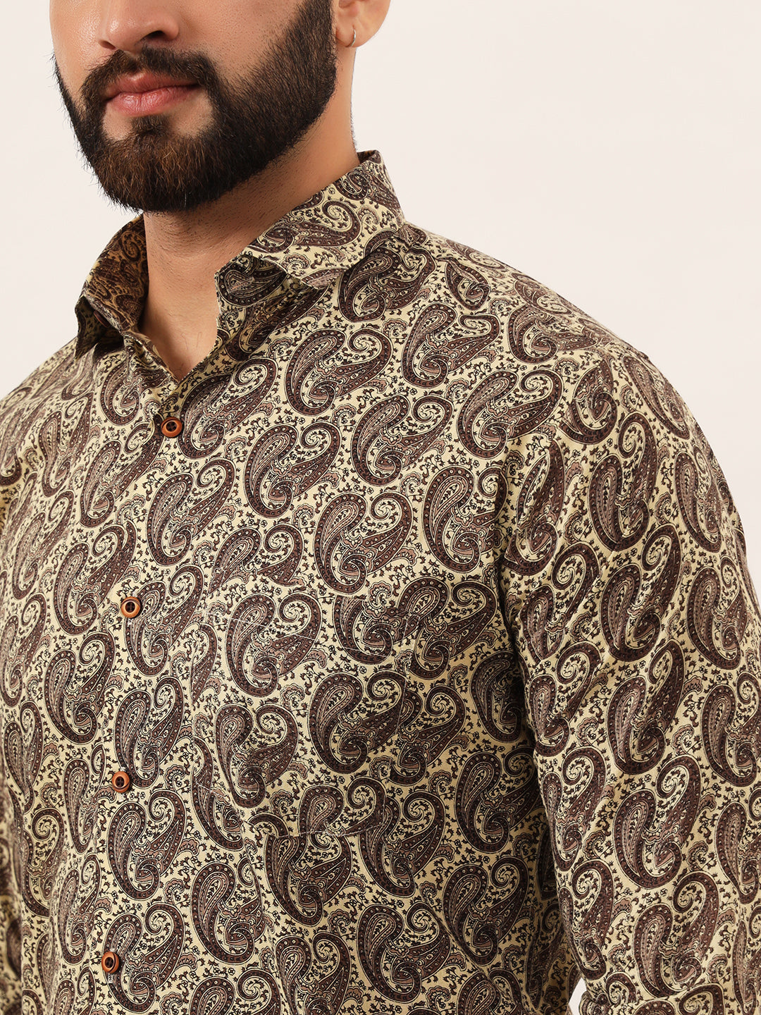 MILLENNIAL MEN Brown Paisley Print Pure Cotton Regular Fit Casual Shirt