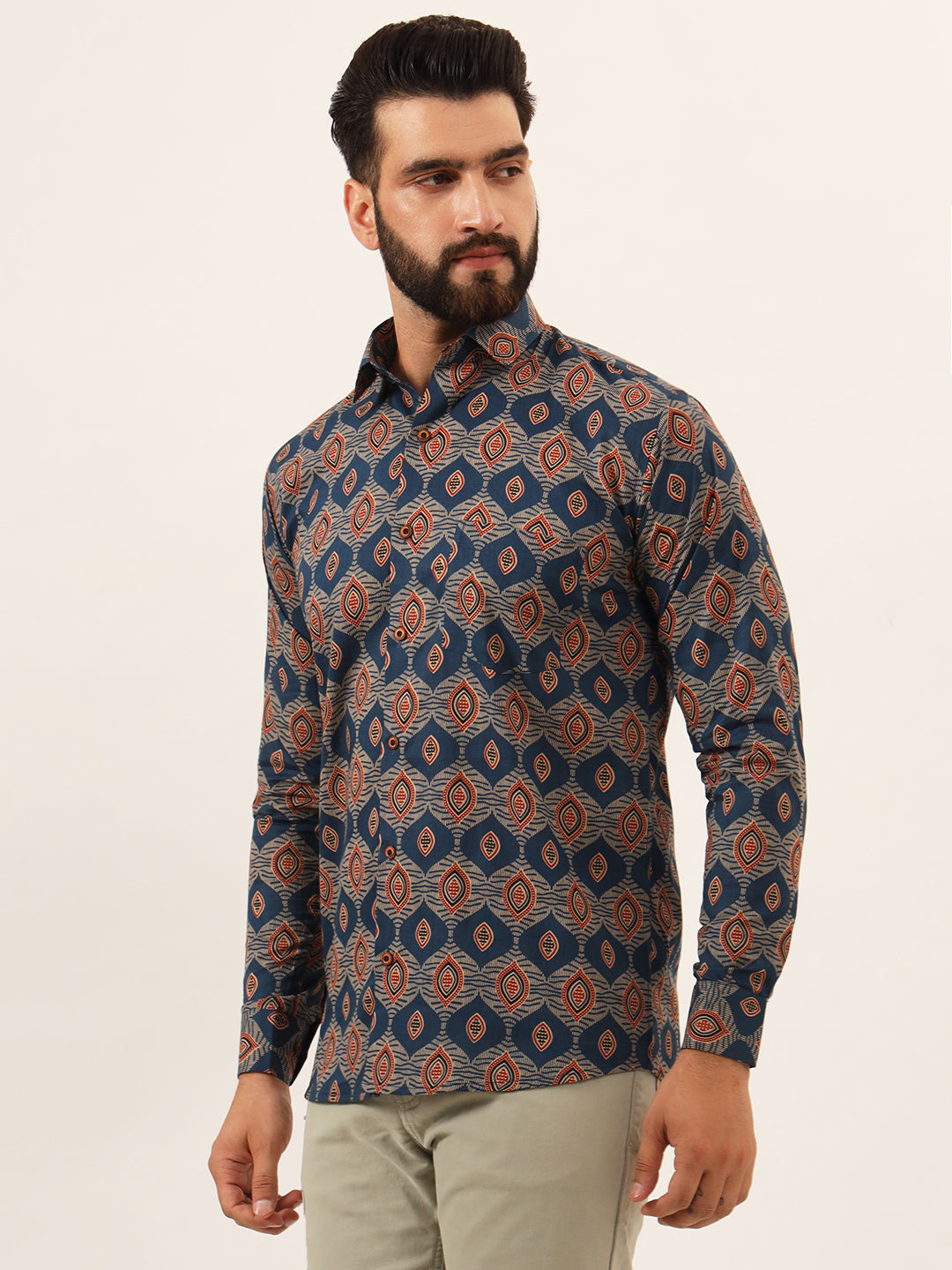 MILLENNIAL MEN Blue Printed Pure Cotton Regular Fit Casual Shirt