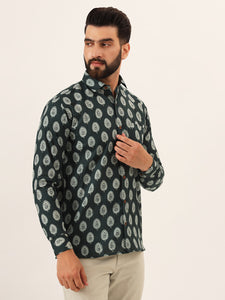 MILLENNIAL MEN Dark Green Printed Pure Cotton Regular Fit Casual Shirt