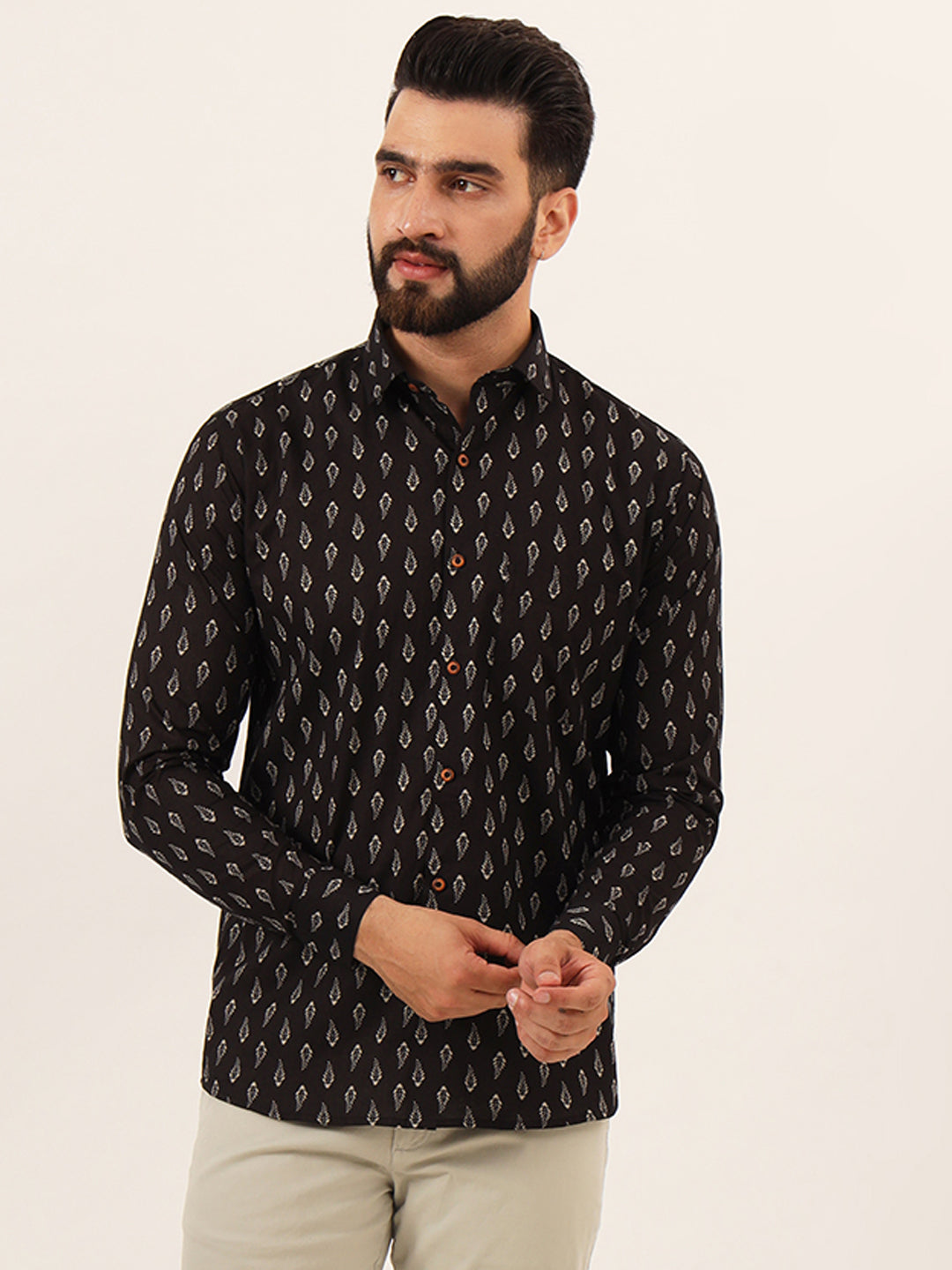 Brown Printed Pure Cotton Regular Fit Casual Shirt — view 1