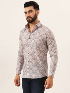 MILLENNIAL MEN Lavender Geometric Pure Cotton Regular Fit Casual Full Sleeve