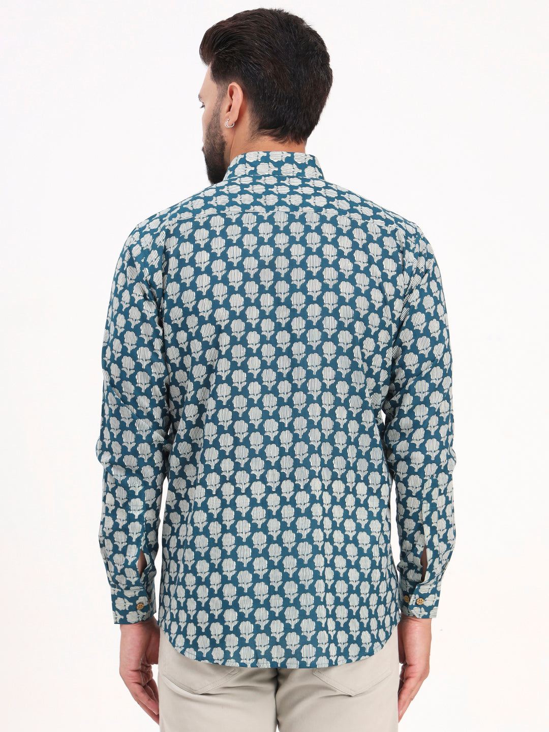 MILLENNIAL MEN Teal Blue Floral Printed Full Sleeves Shirt