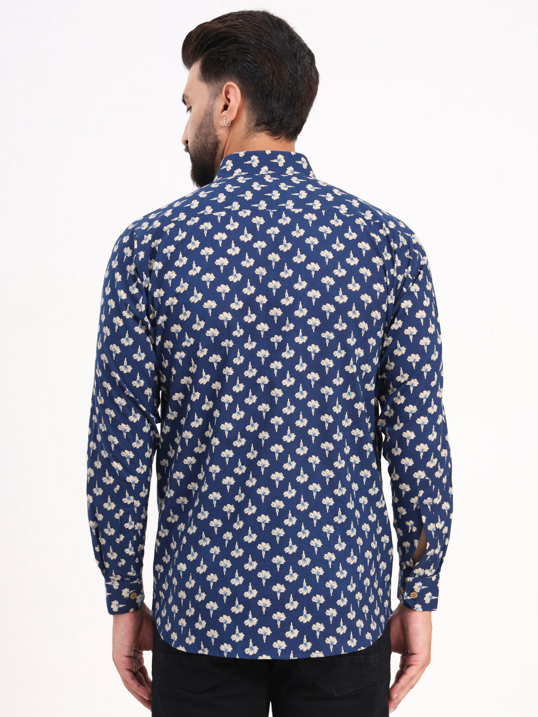 MILLENNIAL MEN Blue Floral Printed Full Sleeves Shirt