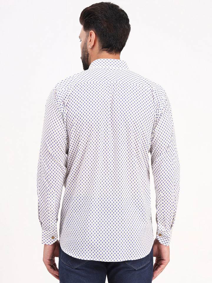 MILLENNIAL MEN White Floral Printed Full Sleeves Shirt