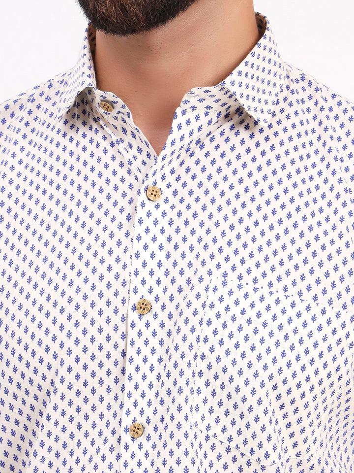 MILLENNIAL MEN White Floral Printed Full Sleeves Shirt