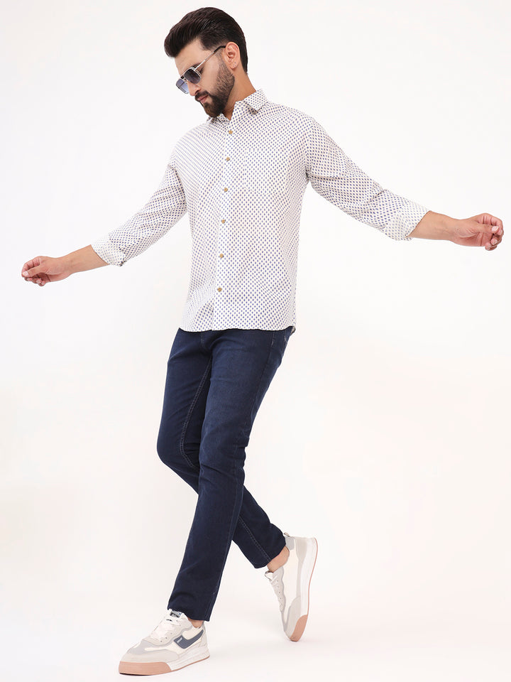 MILLENNIAL MEN White Floral Printed Full Sleeves Shirt